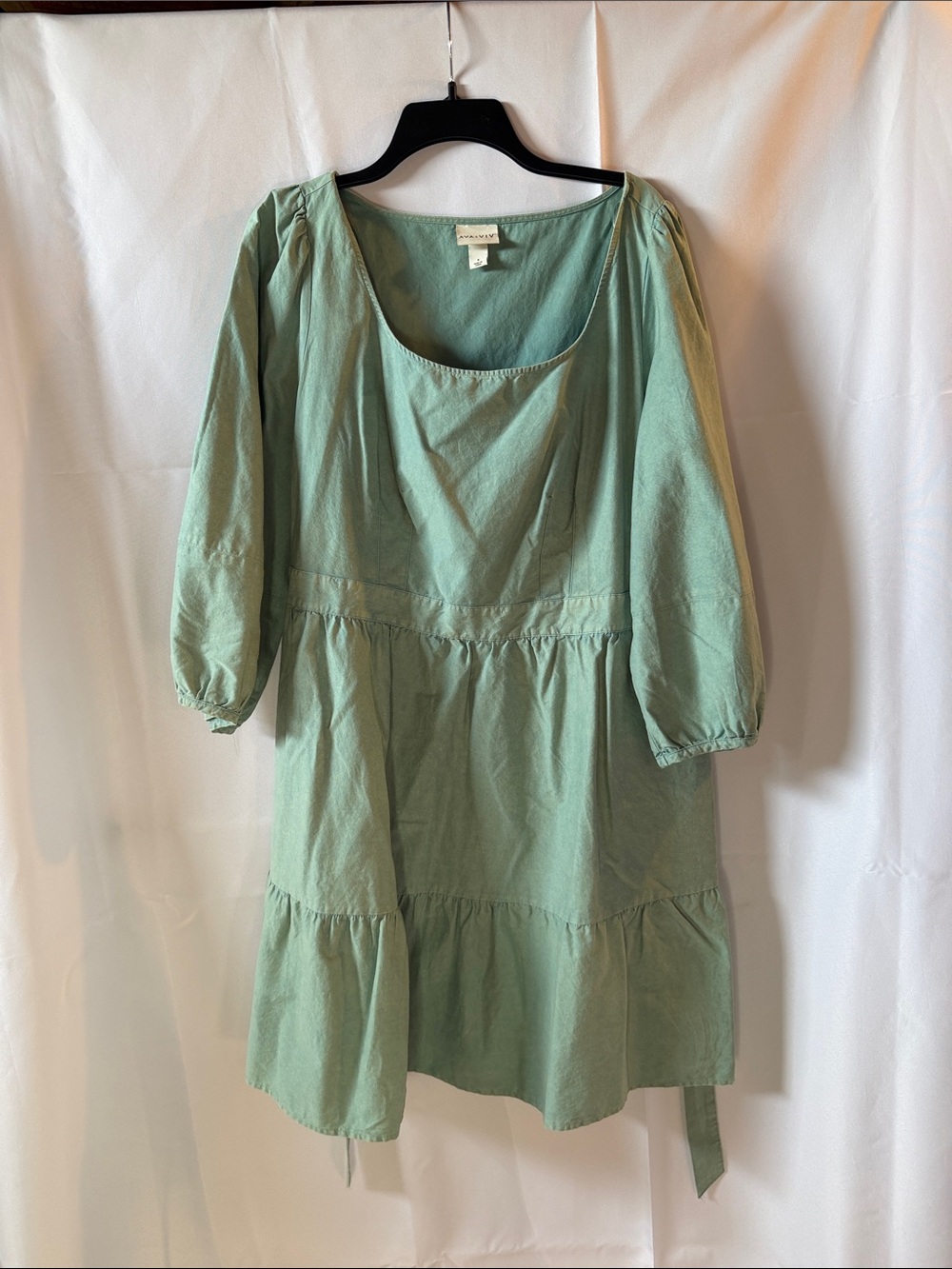 Women's Green Scoop Neck Peasant Top